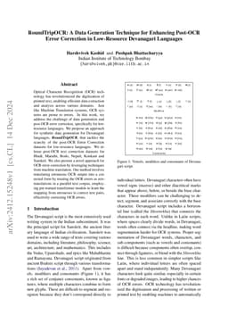 RoundTripOCR: A Data Generation Technique for Enhancing Post-OCR Error Correction in Low-Resource Devanagari Languages