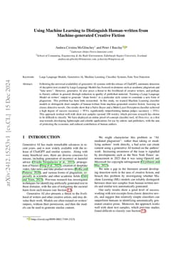 Using Machine Learning to Distinguish Human-written from
  Machine-generated Creative Fiction