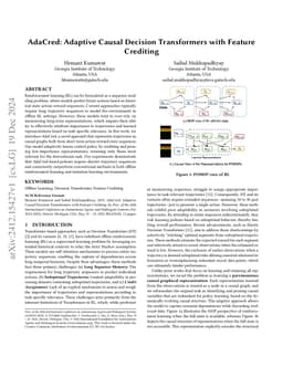 AdaCred: Adaptive Causal Decision Transformers with Feature Crediting