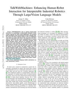 TalkWithMachines: Enhancing Human-Robot Interaction for Interpretable
  Industrial Robotics Through Large/Vision Language Models