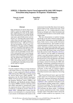 ADEQA: A Question Answer based approach for joint ADE-Suspect Extraction
  using Sequence-To-Sequence Transformers