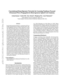 Convolutional Deep Operator Networks for Learning Nonlinear Focused
  Ultrasound Wave Propagation in Heterogeneous Spinal Cord Anatomy