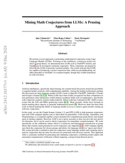 Mining Math Conjectures from LLMs: A Pruning Approach