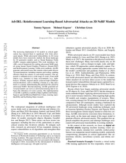 AdvIRL: Reinforcement Learning-Based Adversarial Attacks on 3D NeRF
  Models