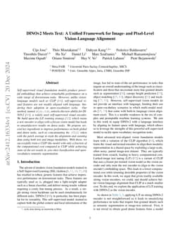 DINOv2 Meets Text: A Unified Framework for Image- and Pixel-Level
  Vision-Language Alignment