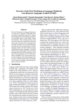Overview of the First Workshop on Language Models for Low-Resource
  Languages (LoResLM 2025)