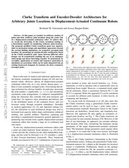 Clarke Transform and Encoder-Decoder Architecture for Arbitrary Joints Locations in Displacement-Actuated Continuum Robots