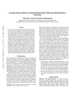 Sensing Surface Patches in Volume Rendering for Inferring Signed
  Distance Functions