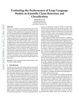 Evaluating the Performance of Large Language Models in Scientific Claim
  Detection and Classification