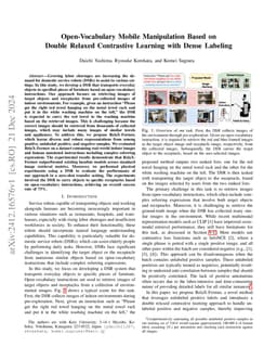 Open-Vocabulary Mobile Manipulation Based on Double Relaxed Contrastive
  Learning with Dense Labeling