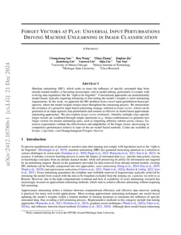 Forget Vectors at Play: Universal Input Perturbations Driving Machine Unlearning in Image Classification
