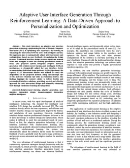 Adaptive User Interface Generation Through Reinforcement Learning: A
  Data-Driven Approach to Personalization and Optimization