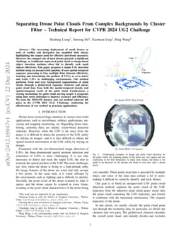 Separating Drone Point Clouds From Complex Backgrounds by Cluster Filter
  -- Technical Report for CVPR 2024 UG2 Challenge