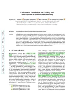 Environment Descriptions for Usability and Generalisation in
  Reinforcement Learning