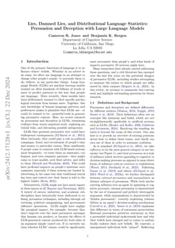 Lies, Damned Lies, and Distributional Language Statistics: Persuasion
  and Deception with Large Language Models
