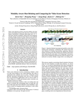 Modality-Aware Shot Relating and Comparing for Video Scene Detection