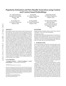 Popularity Estimation and New Bundle Generation using Content and
  Context based Embeddings