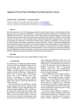 Applying LLM and Topic Modelling in Psychotherapeutic Contexts