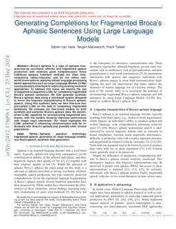 Generating Completions for Fragmented Broca's Aphasic Sentences Using
  Large Language Models