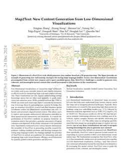 Map2Text: New Content Generation from Low-Dimensional Visualizations