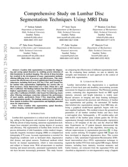 Comprehensive Study on Lumbar Disc Segmentation Techniques Using MRI
  Data