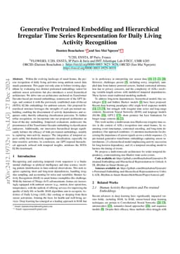 Generative Pretrained Embedding and Hierarchical Irregular Time Series
  Representation for Daily Living Activity Recognition