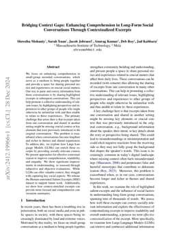 Bridging Context Gaps: Enhancing Comprehension in Long-Form Social Conversations Through Contextualized Excerpts