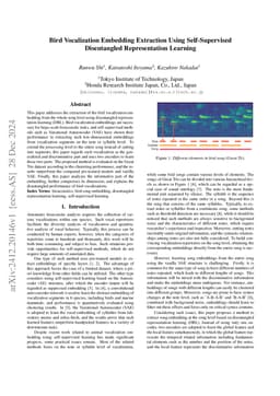 Bird Vocalization Embedding Extraction Using Self-Supervised Disentangled Representation Learning