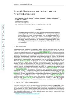 AfriHG: News headline generation for African Languages