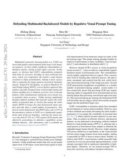 Defending Multimodal Backdoored Models by Repulsive Visual Prompt Tuning