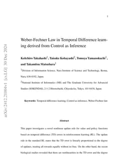 Weber-Fechner Law in Temporal Difference learning derived from Control as Inference