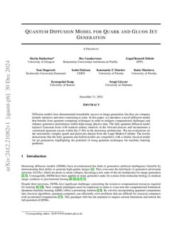 Quantum Diffusion Model for Quark and Gluon Jet Generation