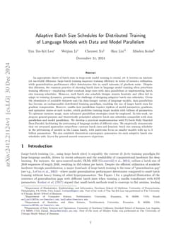Adaptive Batch Size Schedules for Distributed Training of Language Models with Data and Model Parallelism