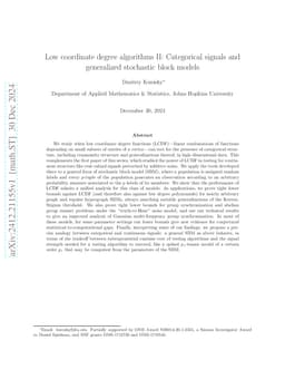 Low coordinate degree algorithms II: Categorical signals and generalized stochastic block models