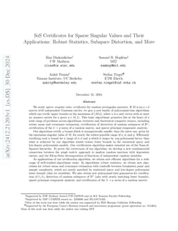 SoS Certificates for Sparse Singular Values and Their Applications: Robust Statistics, Subspace Distortion, and More
