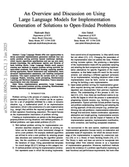 An Overview and Discussion on Using Large Language Models for Implementation Generation of Solutions to Open-Ended Problems