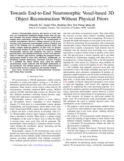 Towards End-to-End Neuromorphic Voxel-based 3D Object Reconstruction Without Physical Priors