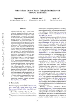 FED: Fast and Efficient Dataset Deduplication Framework with GPU Acceleration
