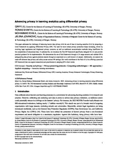 Advancing privacy in learning analytics using differential privacy