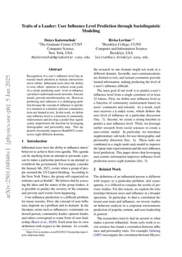 Traits of a Leader: User Influence Level Prediction through Sociolinguistic Modeling