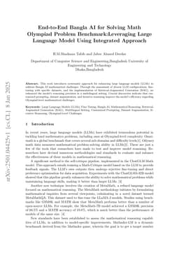 End-to-End Bangla AI for Solving Math Olympiad Problem Benchmark: Leveraging Large Language Model Using Integrated Approach