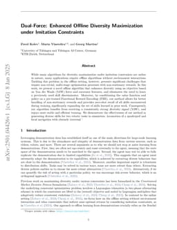 Dual-Force: Enhanced Offline Diversity Maximization under Imitation Constraints