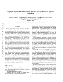 HipyrNet: Hypernet-Guided Feature Pyramid network for mixed-exposure correction