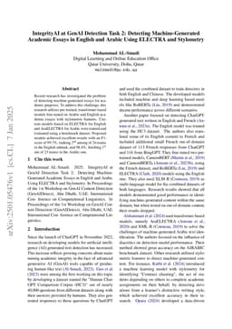 IntegrityAI at GenAI Detection Task 2: Detecting Machine-Generated Academic Essays in English and Arabic Using ELECTRA and Stylometry