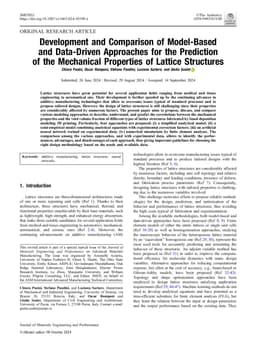 Development and Comparison of Model-Based and Data-Driven Approaches for the Prediction of the Mechanical Properties of Lattice Structures