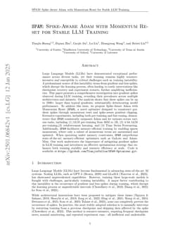 SPAM: Spike-Aware Adam with Momentum Reset for Stable LLM Training