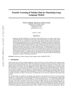 Transfer Learning of Tabular Data by Finetuning Large Language Models