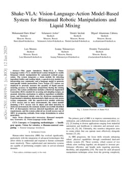 Shake-VLA: Vision-Language-Action Model-Based System for Bimanual Robotic Manipulations and Liquid Mixing
