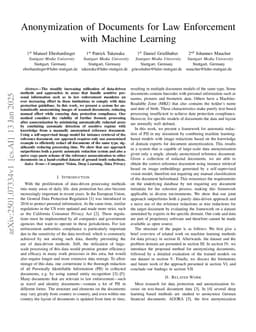Anonymization of Documents for Law Enforcement with Machine Learning