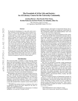 The Essentials of AI for Life and Society: An AI Literacy Course for the University Community